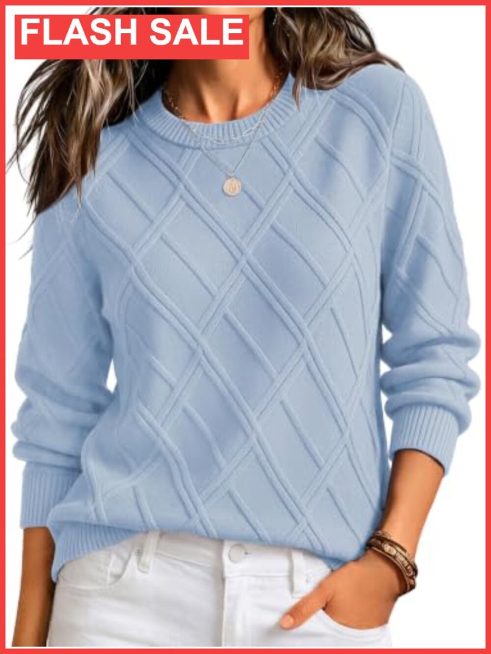 Cable Knit Sweater Womens Long Sleeve Crewneck Pullover